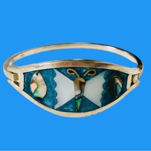Vintage Children’s Silver Inlaid Shell Butterfly Bracelet